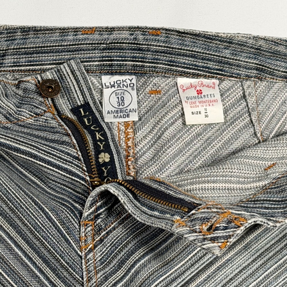 Lucky Brand Denim Skirt Womens 10 Blue Striped A-Line American Made Y2K Boho - Picture 3 of 8